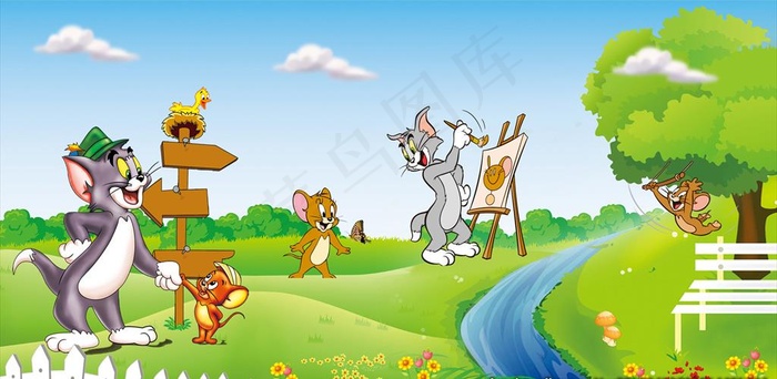 幼儿园围墙 卡通围墙 猫和老鼠图片(16336X8504(DPI:72))psd模版下载