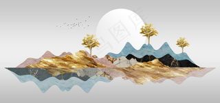 新中式金色岩石纹山水装饰画图片