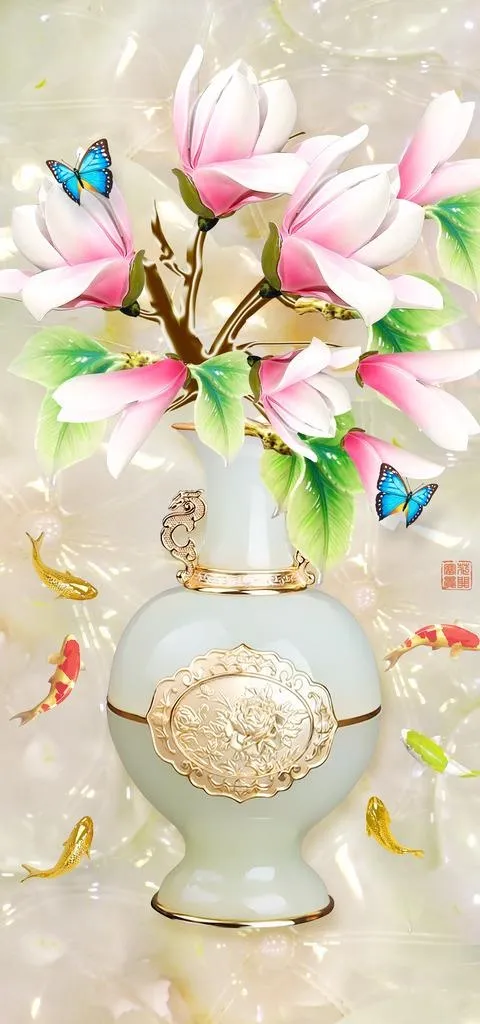 水晶花瓶玉雕玄关背景墙图片(3402X6803(DPI:72))psd模版下载