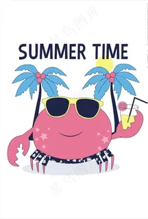 卡通螃蟹沙滩度假矢量图下载图片