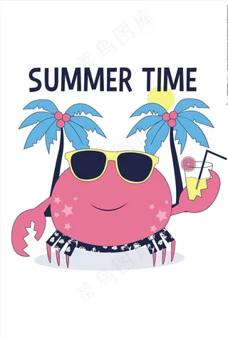 卡通螃蟹沙滩度假矢量图下载图片