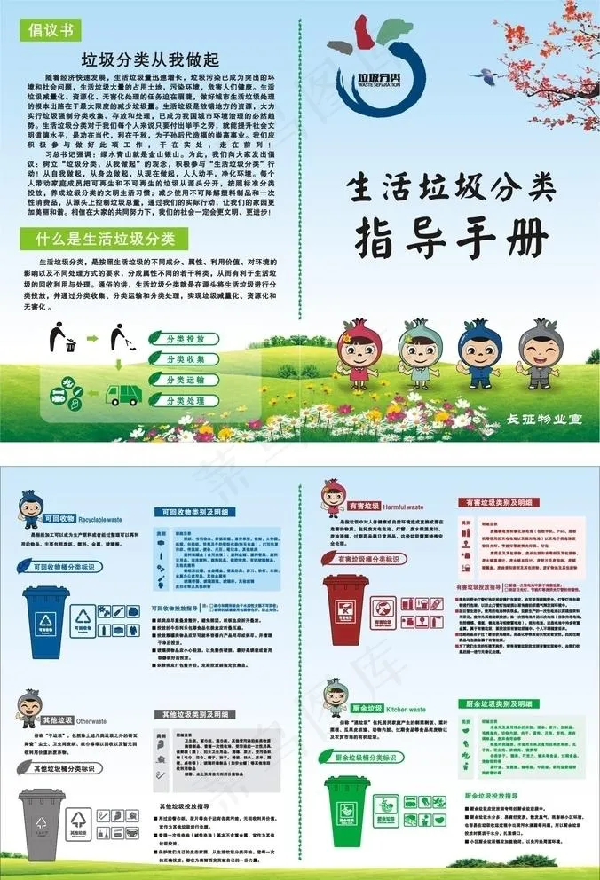垃圾分类彩页  垃圾分类折页图片cdr矢量模版下载