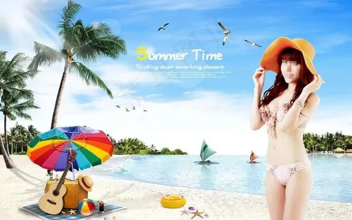 夏日海滩美女图片