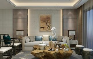 新中式客厅沙发空白背景装效果图图片