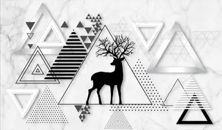 麋鹿 水墨画背景墙图片