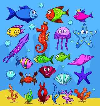 卡通手绘海底生物图片