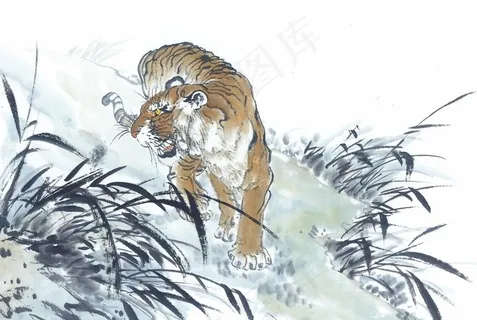 老虎水墨画图片