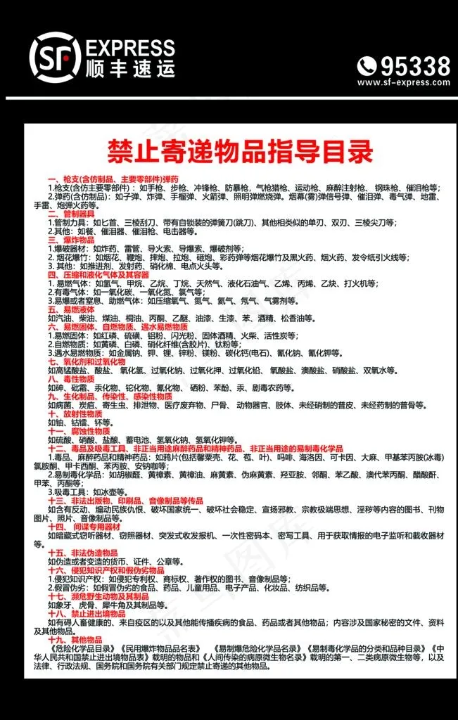 顺丰快递禁止寄递物品目录图片psd模版下载