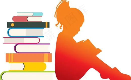 读书的女孩剪影图片