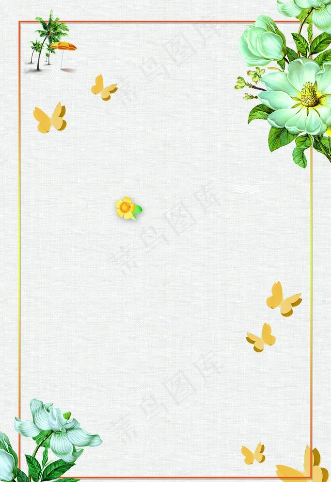 绿色花朵花卉边框图片(3543X5315(DPI:150))psd模版下载