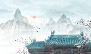 山水国风古风背景海报素材图片