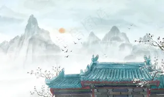 山水国风古风背景海报素材图片