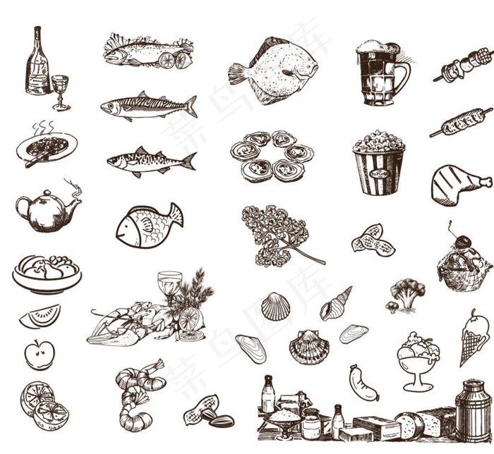 手绘素材 手绘食物图片(260X240)cdr矢量模版下载