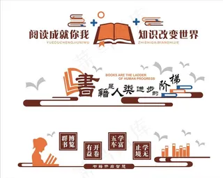 读书 书香墙矢量图图片