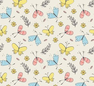 彩色花卉和蝴蝶无缝背景图片