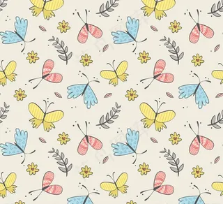 彩色花卉和蝴蝶无缝背景图片