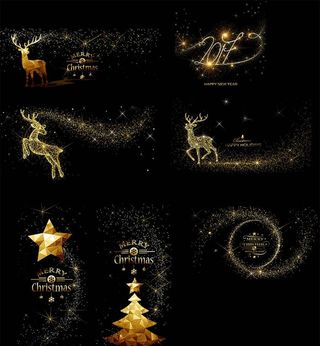 金色圣诞鹿 飞舞的圣诞鹿 闪光图片