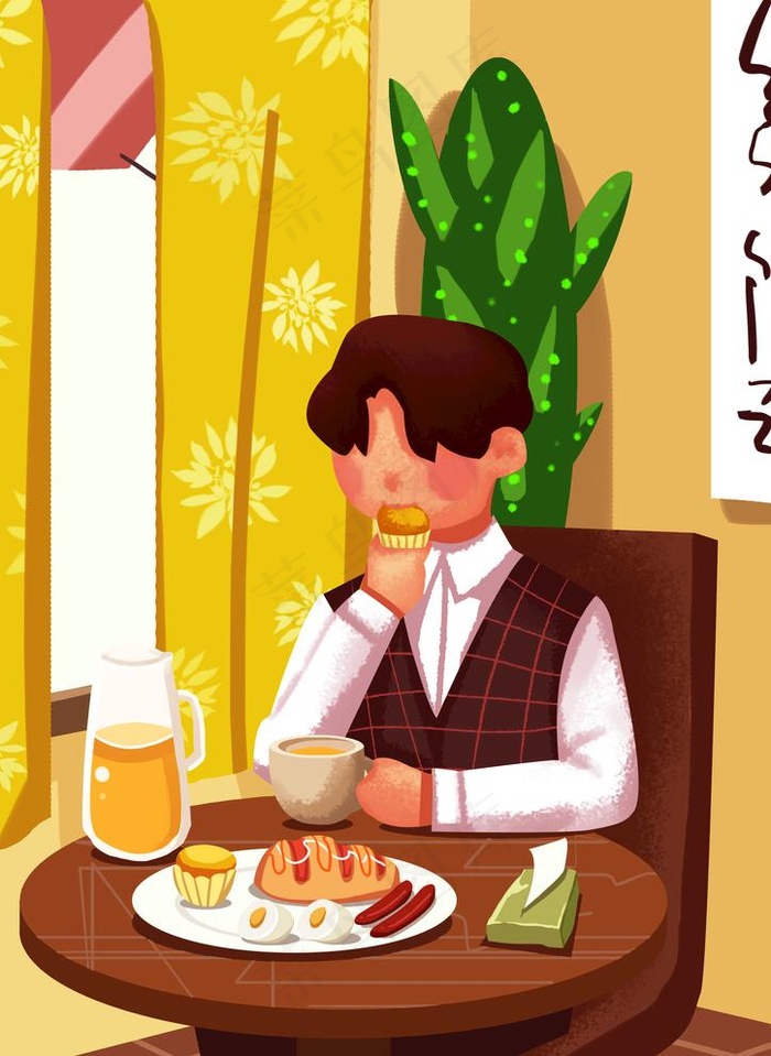 早餐午餐插画图片psd模版下载