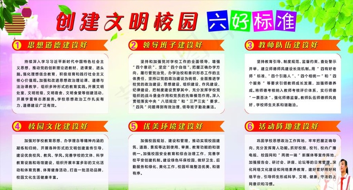 创建文明校园六好标准图片(6614X3780(DPI:80))psd模版下载