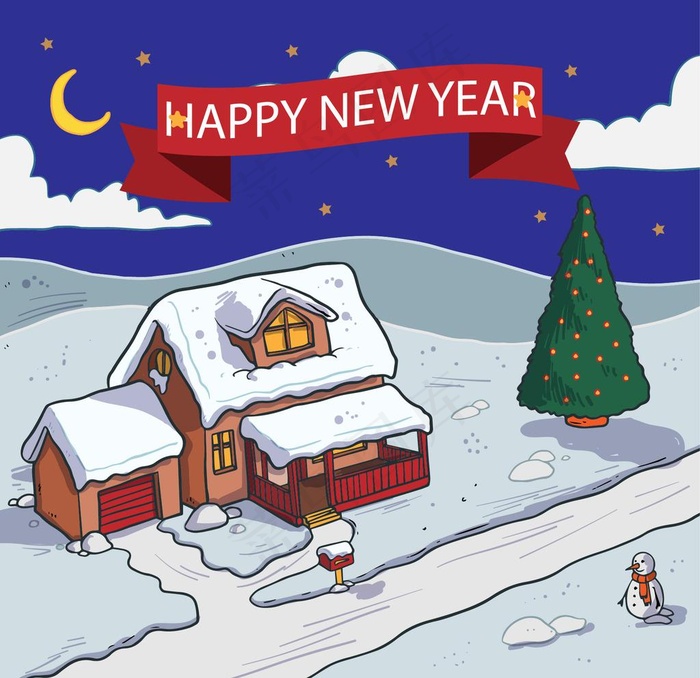 下雪天圣诞节房子图片