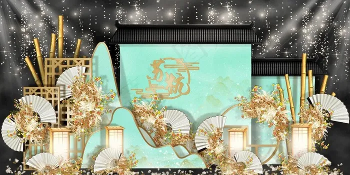 浅绿色新中式婚礼效果图图片(1372X732(DPI:300))psd模版下载