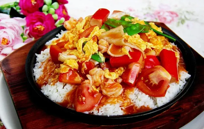 西红柿蛋海鲜盖饭图片