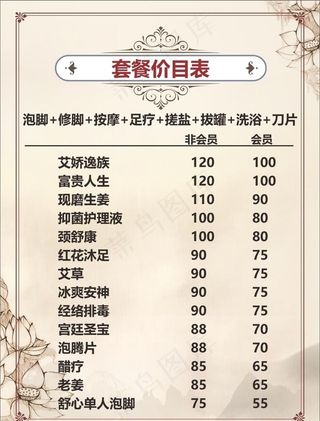 足疗价目表图片