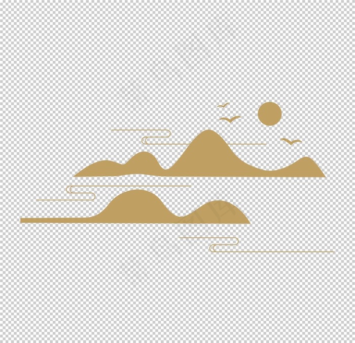 矢量中国风古典意境山纹祥云飞鸟图片