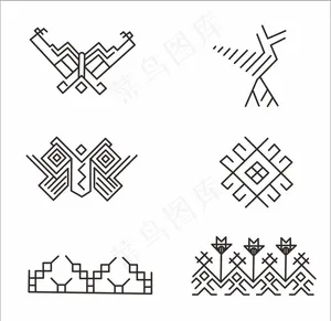 瑶族织锦刺线稿纹样矢量图案元素图片
