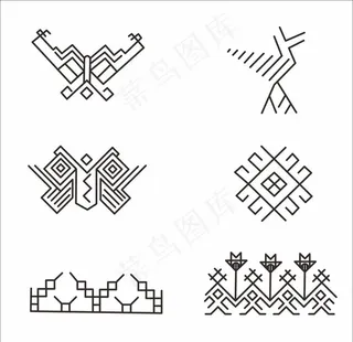 瑶族织锦刺线稿纹样矢量图案元素图片
