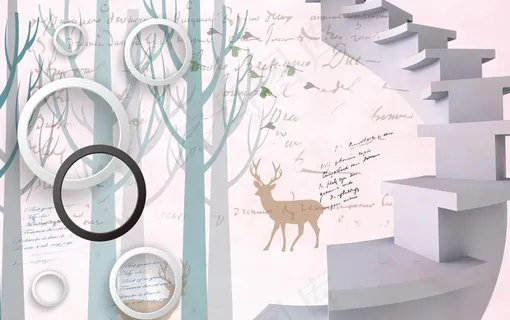 北欧简约抽象树木电视背景墙图片