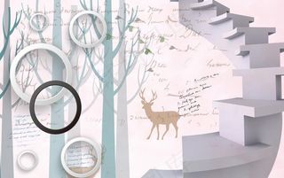 北欧简约抽象树木电视背景墙图片