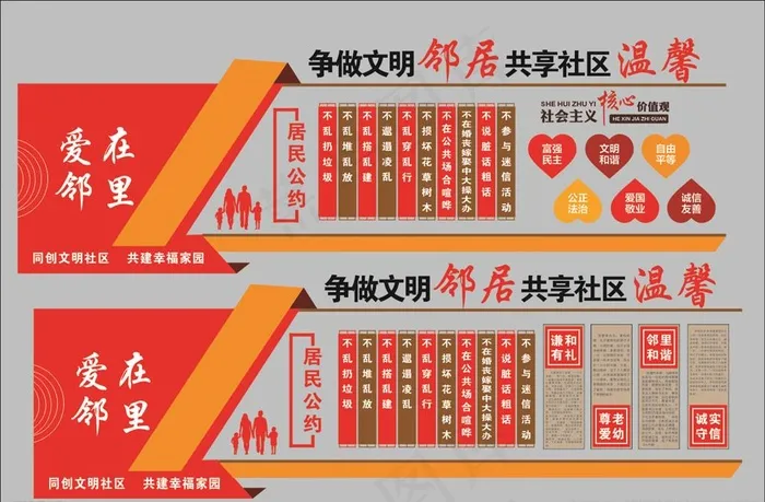 和谐邻里文化墙图片cdr矢量模版下载