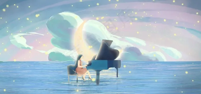 海面人物少女插画合成背景素材图片(4000X2000(DPI:300))psd模版下载