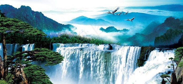 瀑布山水画图片