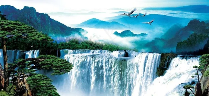 瀑布山水画图片 瀑布山水画图片