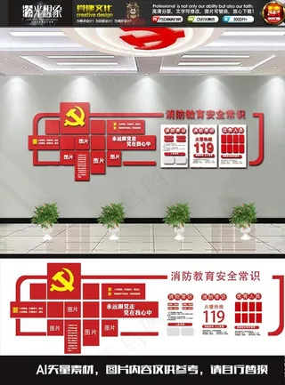 消防安全时尚微立体文化墙图片