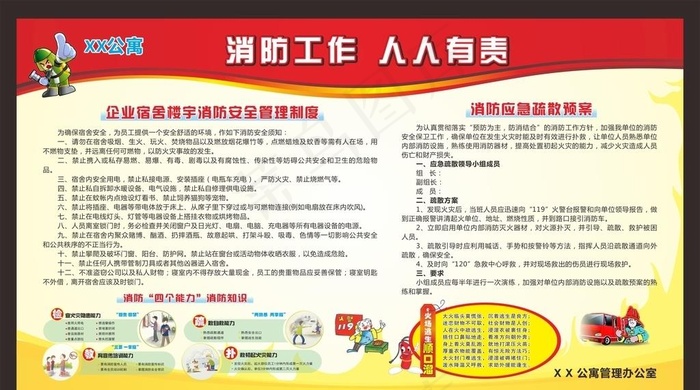 消防管理制度 疏散预案图片(8280X700)cdr矢量模版下载