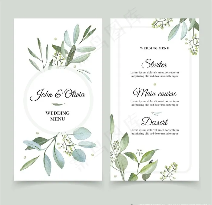 精致水彩手绘花卉婚礼请帖图片eps,ai矢量模版下载