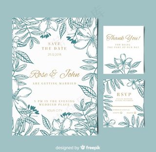 2款手绘 花卉婚礼卡片图片