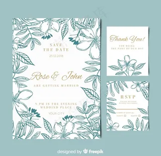 2款手绘 花卉婚礼卡片图片