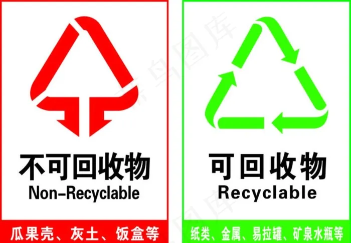 可回收、不可回收垃圾桶贴图片cdr矢量模版下载