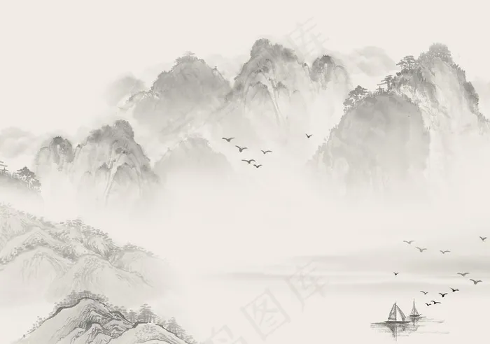 新中式水墨山水装饰画屏风背景墙图片(8504X6236(DPI:72))psd模版下载