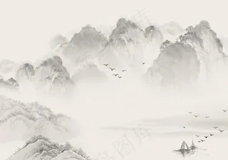 新中式水墨山水装饰画屏风背景墙图片