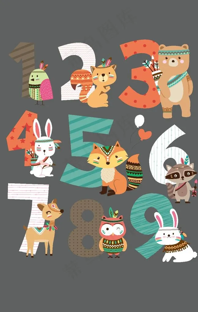 阿拉伯数字卡通动物图片ai矢量模版下载