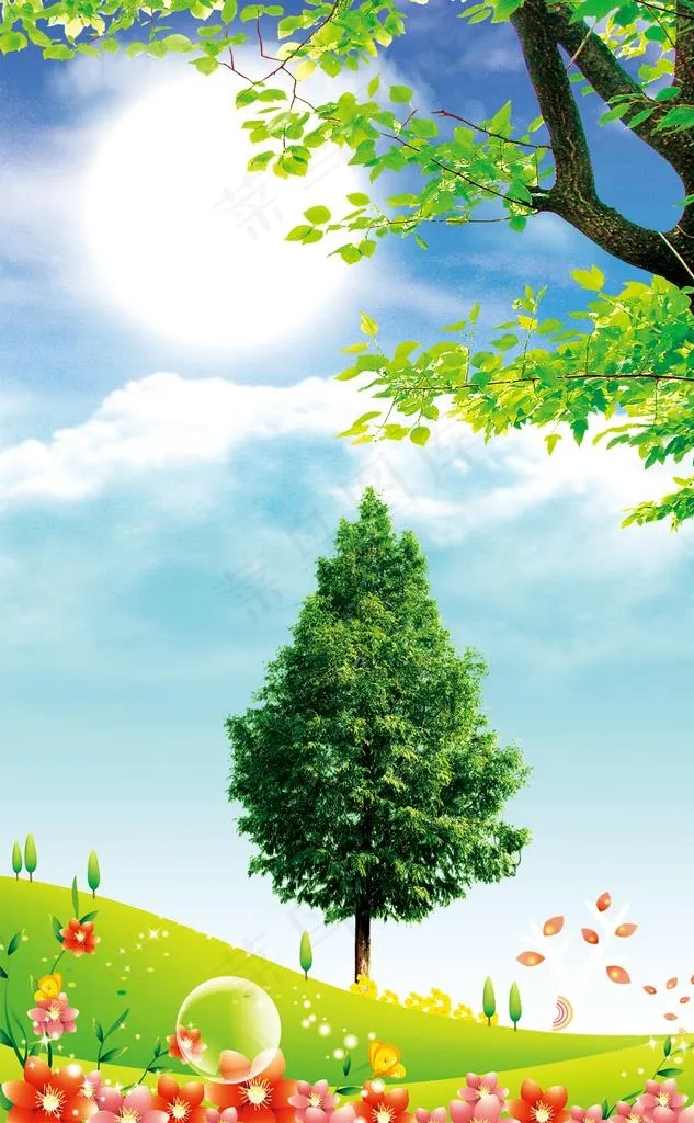 蓝天白云草地图片(1918X2952(DPI:250))psd模版下载