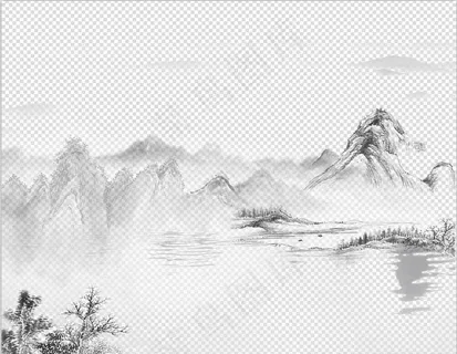 水墨古风山水画装饰png底图图片