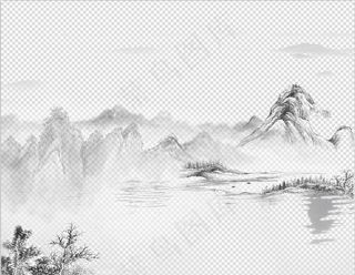 水墨古风山水画装饰png底图图片