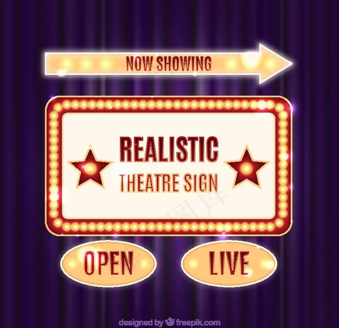 4款彩色剧场霓虹灯牌矢量素材图片ai矢量模版下载