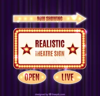 4款彩色剧场霓虹灯牌矢量素材图片